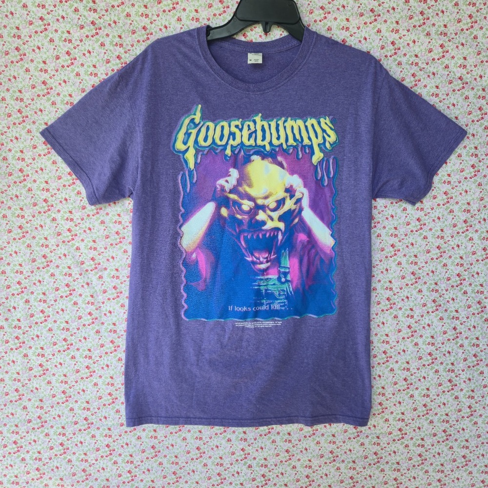 Vintage Goosebumps Graphic T Shirt Size M Purple If Looks Could Kill Horror Tee